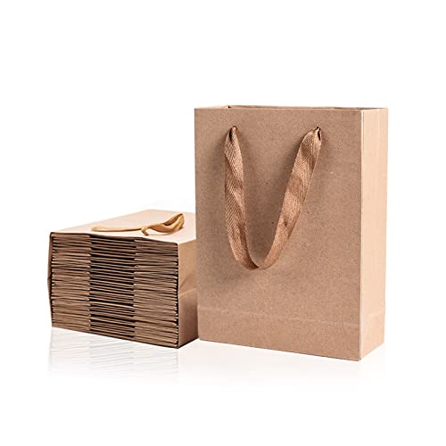 NCOALE Lot de 10 sacs en papier kraft avec poignées, sacs de courses, sacs cadeaux avec poignée en corde de coton, sacs marron de qualité supérieure avec résistance fiable Cover