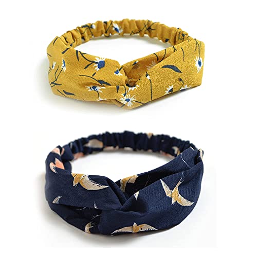 DRESHOW-Boho-Bandeaux-pour-Femmes-Vintage-Fleur-Imprime-Criss-Cross-Noue-Elastique-Bande-De-Cheveux-Stretchy-Head-Wrap-Twisted-Mignon-Accessoires-De-Cheveux-10-Pack