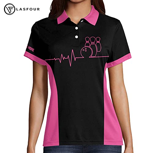 LASFOUR Personalized 3D Bowling Shirts for Women, Custom Quick-Dry Bowling Shirts Short Sleeve Polo for Girls4