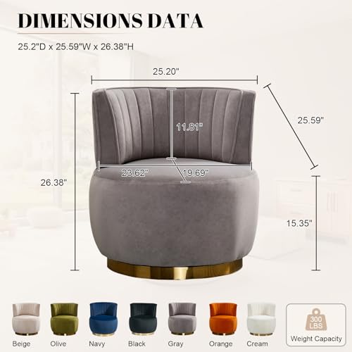Sillón redondo giratorio cómodo de terciopelo gris miniatura 2