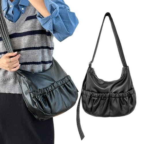 2024NEWCrossbodyBagSoftPleatedSolidColorBagPULeatherShoulderBagforGirlWomenVersatileFashionTrendyBag3
