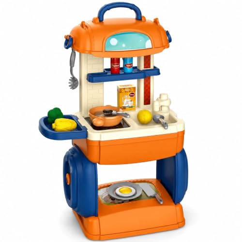 Image of 31-Piece Pretend Play Kitchen Set for Kids, Portable Toy Cooking Set with Stove, Sink, Storage, Cookware, Play Food & Utensils, Gift for Girls & Boys Ages 3+