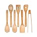BlauKe® Set Utensilios de Cocina Madera de Bambú – Juego de 7 Accesorios de Cocina Originales para Menaje de Cocina Antiadherentes (Cuchara, Cucharones, Espatulas, Lengua, Paleta, Pinzas)