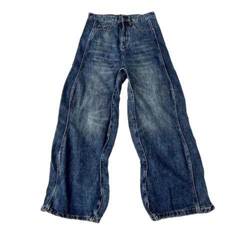 Men's High Street Wave Jeans, Punk Summer Style, Blue Denim, Undulating Straight Leg Trousers