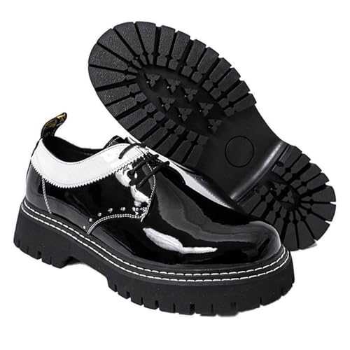 Mens Patent Leather Platform Oxford Shoes Classic Round Toe Lace Up Comfort Lug Sole Non-Slip Chunky Heel Bottom Business Work Dress Shoes3