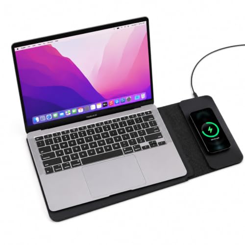 Image of Bigsmall 3-in-1 Laptop Desk Mat with Wireless Charger, Mouse Pad & Phone Charging Stand, Compatible with MacBook, iPad, Surface, Dell, HP, Lenovo & ASUS Laptops Up to 14 Inch, Non-Slip Desk Organizer