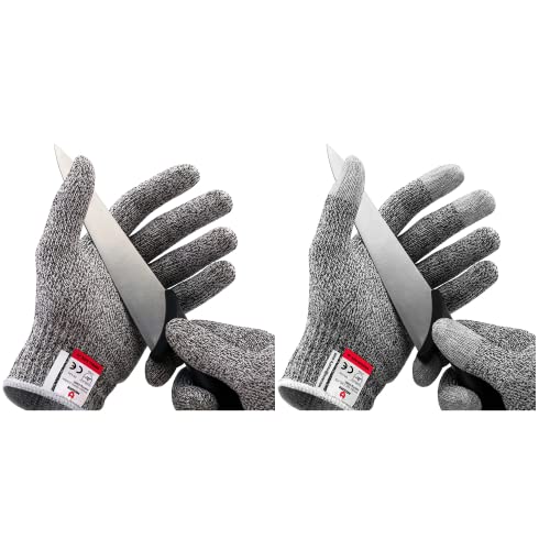 NoCry Cut Resistant Gloves - Ambidextrous, Food Grade, High Performance Level 5 Protection. Size Medium & Cut Resistant Gloves with 3 Touchscreen Capable Fingers; Food Grade, Size M