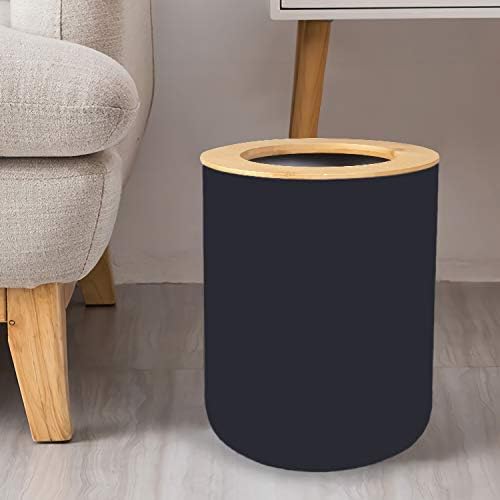 MisFox 6 Pieces Bamboo Bathroom Accessories Set, Stylish Eco-friendly Bath Accessories Include Soap Dispenser, Trash Bin4L, Toothbrush Holder, Tooth Mug, Toilet Brush & Soap Dish - Black