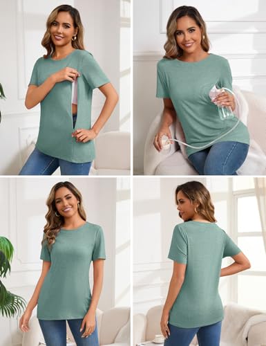 GINKANA Maternity Shirts for Women Hidden Zippers Loose Fit Comfort Basic Breastfeeding Tops Casual Summer Maternity Tops,Black+Green+Burgundy,XL GINKANA Maternity Shirts for Women Hidden Zippers Loose Fit Comfort Basic Breastfeeding Tops Casual Summer Maternity Tops,Black+Green+Burgundy,XL - Image 4