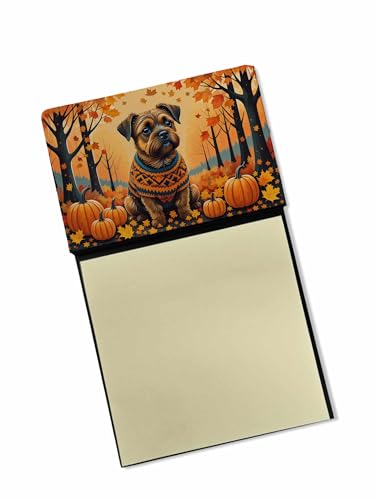 Caroline's Treasures Border Terrier Fall Sticky Note Holder Refillable Dispenser Self-Sticky Note Pads, Memo Pads Blank Desk Accessories