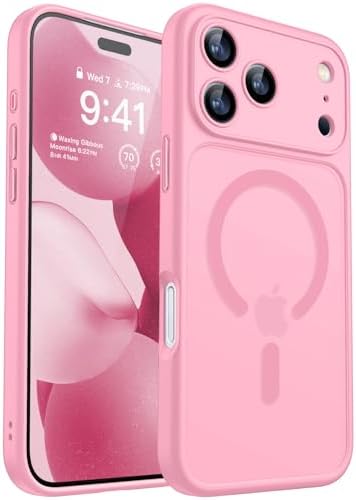 CANSHN Magnetic for iPhone 17 Pro Max Case, [Full Camera Protection] [Translucent Matte] [Compatible with Magsafe] Shockproof Protective Phone Case for iPhone 17 Pro Max - Pink