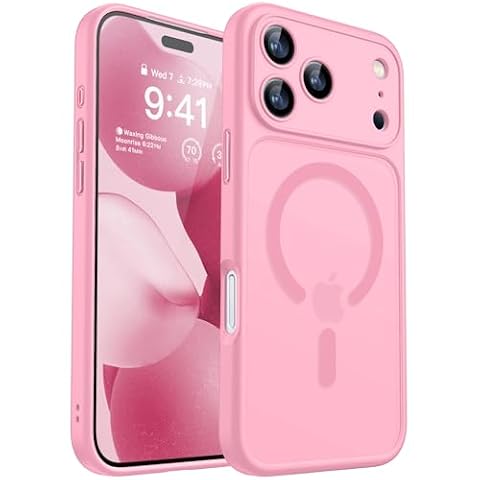 CANSHN Magnetyczne Etui kompatybilne z iPhone 17 Pro z Pełną Ochroną Aparatu, Półprzezroczyste Matowe Wstrząsoodporne 6,3 cala - Różowy