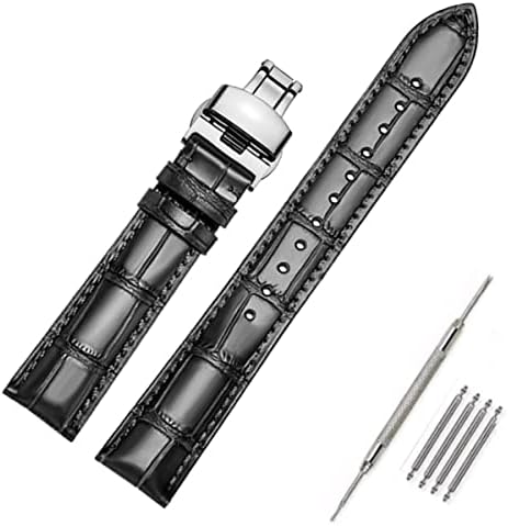 Moran Genuine Leather Band Alligator and Cowhide Replacement Deployment Buckle Watch strap18mm to 24mm Crocodile Leather Strap for Men's and Women's