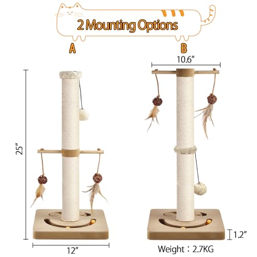 Rascador para gatos vertical con juguetes interactivos beige miniatura 2