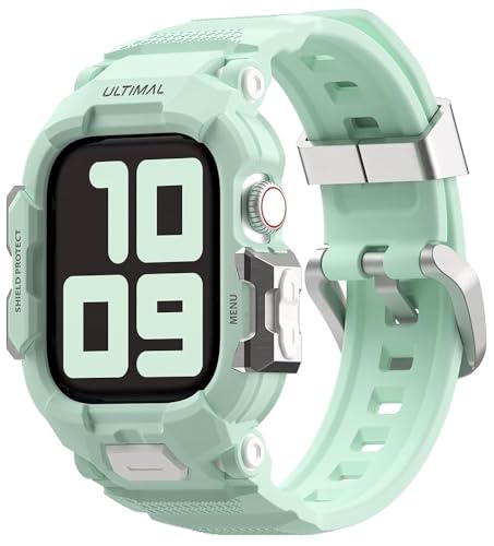 Image of ULTIMAL Rugged Band Compatible with Apple Watch Band 42mm Series 11 /10 with Case, Military-Grade Shockproof Strap for iWatch with Bumper Case Cover Men Women(Green)