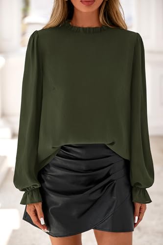 CFLONGE Women's Blouse Ruffle Long Sleeve Tops for Women Trendy 2025 Fall Fashion Shirts Business Work Tunic Going Out Tops2