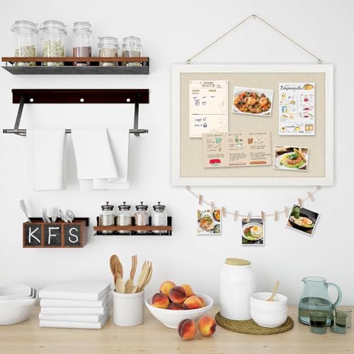 AMKIOKIO Leinen-Pinnwand 40 x 60 cm, Korktafel für die Wand, Weißer Europäischer Rahmenstil, Vision Board, Kork-Pinnwand, Ideal für Schule, Zuhause und Büro