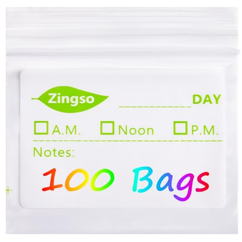Zingso Small Pill Bags for Travel, 100 Pack Pill Pouches for Medicine Vitamin Organizer Pill Ziplock Bags with Write-on Labels Seal Waterproof for Daily Travel Medicine Pill Storage and Small Item