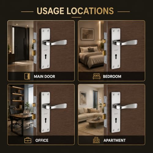 Image of SARDAR Black & Silver 7 Inch Iron Mortise Door Handle Lock Set for Main Door & Bedroom | Heavy Duty Complete Fitting Set | IM-04BS