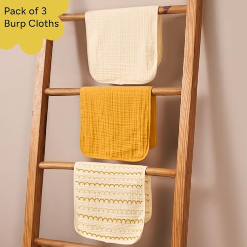 Image of NINTARABABY Burp Cloths - 100% Organic Muslin Cotton, Pack of 3