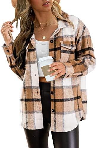 AUTOMET Womens Oversized Flannel Jacket Shirts Blend Button Down Long Sleeve Shacket Clothes 2022 Fall Fashion Tops Blouse