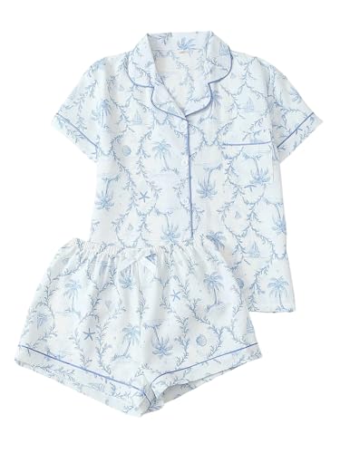 Image of Verdusa Pajamas For Women Set 2 Piece Summer Pajama Sets Cute Pjs Lounge Matching Button Shirt with Shorts