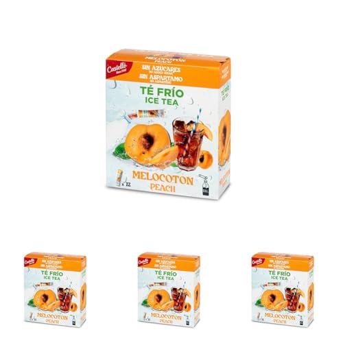 Castello since 1907 Té Frío (Ice Tea - Iced Tea) Zero & Instantáneo | Melocotón | 12 sobres | 1 sobre : 500 ml de Té | 0 Calorías | 0 Azúcar | 0 Aspartamo (Paquete de 4)