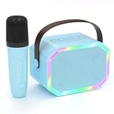 Mini Karaoke Machine for Kids Adults, Portable Bluetooth Speaker with Wireless Microphones and LED Colorful Lights, Kids Gifts Toys for 4 5 6 7 8 9 10 11 12+ Year Old Girls Boys Birthday Gifts（Blue）