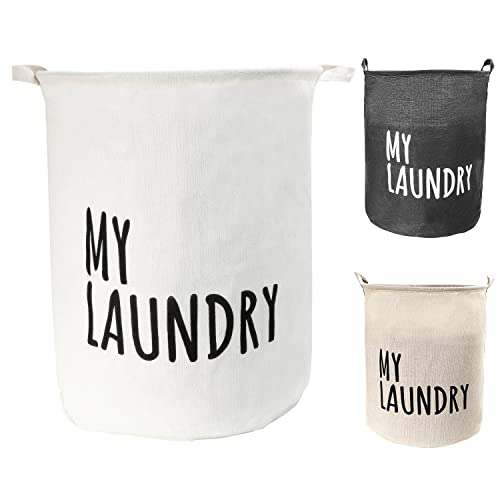 Cesto Ropa Sucia, Cesto para la Ropa 60L, Cesto para Guardar Ropa Sucia Plegable, Cesta Redonda de Almacenamiento de lavandería con Asas y Cordón (Blanco, 50x40cm) Cover