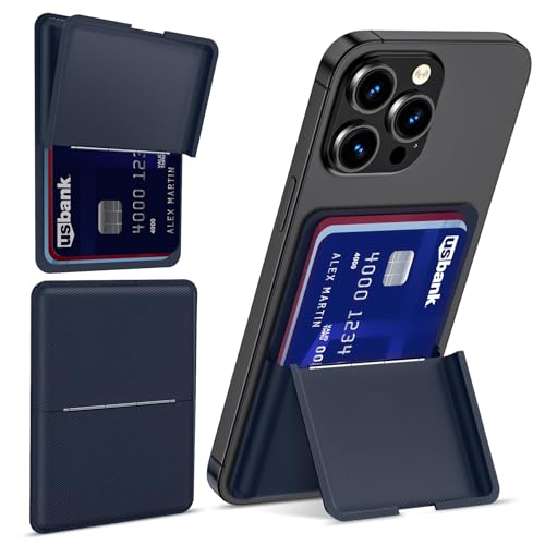 Image of Asstar Magnetic Wallet Compatible with MagSafe Wallet for 3 Cards, Blue | Adjustable Wallet Stand for Apple, Magnetic Card Holder Wallet for iPhone 17 /16 /15 /14 /13 /12 Series, Twill PU Leather