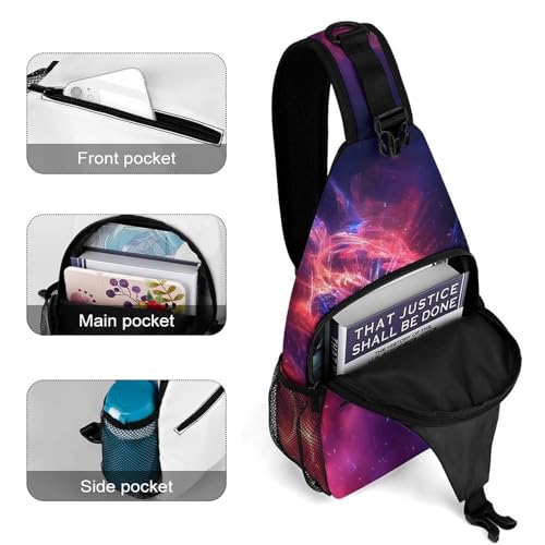 Small Cross Body Sling Bag For Women Men Mini Shoulder Bag Chest Pack For Travel Purple Blue Galaxy Owl Art4