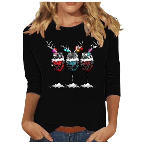 ALLTB Merry Christmas T-Shirt Women - Wine Glasses Graphic Tee, Short Sleeve Holiday Top, Green X-Large - View #4