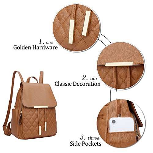 Image of KKXIU Quilted Trendy Leather Backpack Purse for Women and Ladies Shoulder Travel Daypacks Bags (Brown)