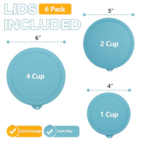 Image of LUVCOSY 1 Cup 2 Cup 4 Cup Round Silicone Replacement Lids for Pyrex 7202-PC, 7200-PC, 7201-PC Glass Bowls, 6 Pack, Microwave & Dishwasher & Freezer Safe (Container not Included)