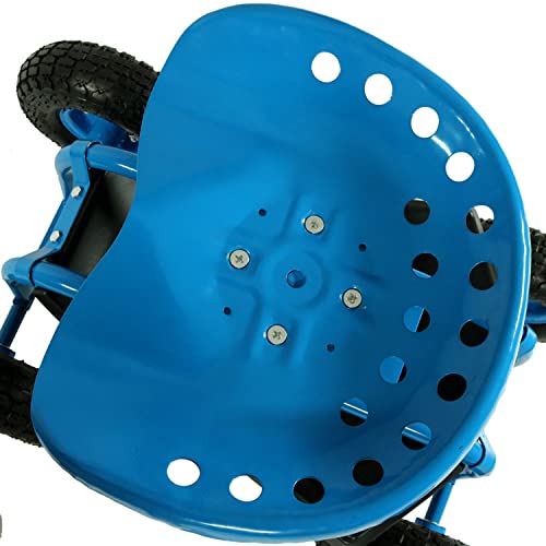 Sunnydaze Garden Cart Rolling Scooter With Extendable Steering Handle, Swivel Seat & Utility Basket, Blue #TOP3