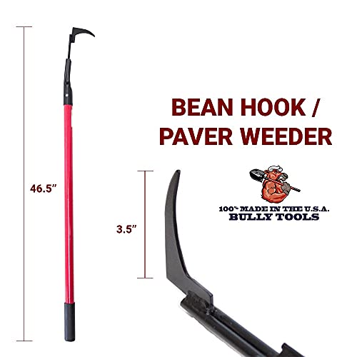 BULLY TOOLS Bean Hook/Paver Weeder - 7-Gauge Heavy-Duty Steel with Fiberglass Handle, Rubber Grip for Comfort, Rust-Resistant, Ideal for Pavers, Cracks and Weed Removal - 100% Made in The USA, 46.5"