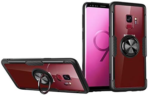 SORAKA Case for Samsung Galaxy S9 with 360 degree rotation Ring Stand Soft Slim Fit Silicone Case Shockproof Anti-fingerprint Case with Metal Plate for Magnetic Car Phone Holder Red