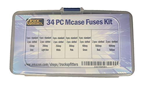 Truck Upfitters 34 pc Automotive MCASE Compatible Mini Box Shaped Cartridge Fuse Kit for Foreign and Domestic Cars, Trucks, and SUVs