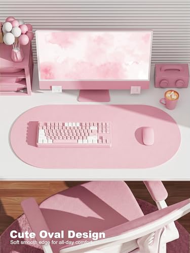 Niniubye Oval PU Leather Desk Mat in Light Pink #TOP26