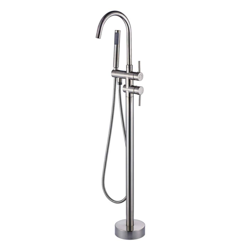 Robinet de baignoire au sol anti calcaire laiton robuste nickel brossé
