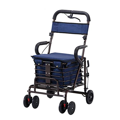 BSJZ Chariot de magasinage automoteur Trottinette de Voyage Senior ， Pivot de Luxe Pliable à 6 Roues avec Frein de stationnement et Frein de sécurité ， Rouge/Bleu