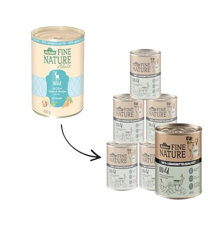 Dehner Fine Nature Hundefutter, Nassfutter in Lebensmittelqualität, für ausgewachsene Hunde, Wild, 6 x 800 g Dose (4.8 kg)