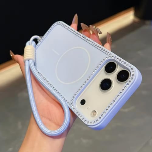 Coque silicone iPhone 11 bleu ciel étui à lanière strass et diamant