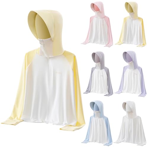 Kids Ice Silk UPF50+ Sun Protection Hoodies Color Block Loose Raglan Long Sleeve Zip-Up Cooling Sun Shirts for 3-12 Years2