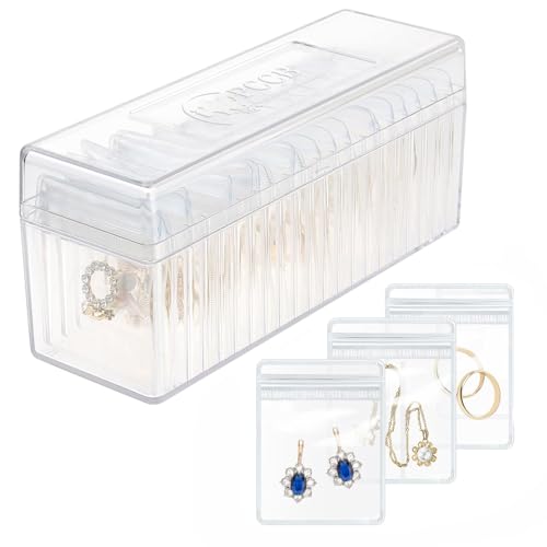 ruizohy Acrylic Jewelry Box Organizer, Jewelry Organizers And Storage with 20 Portable Anti Tarnish Jewelry bags, Clear Jewelry Organizer Holder for Earrings/Rings/Necklaces Gift for Women Girls