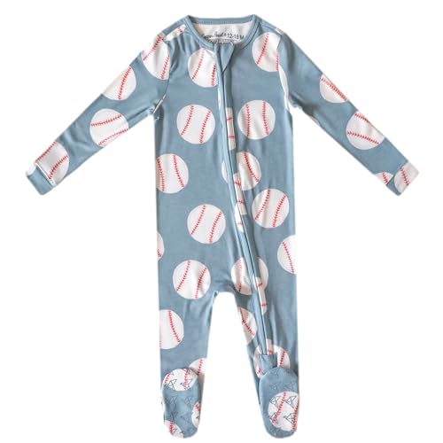 Image of Copper Pearl Zip-Up Footie Baby Pajamas: Ultra-Soft Boys Pajamas and Girls Pajamas, Premium Knit Fabric in Stylish Prints, Tag-Free with Two-Way Zipper, Sized Newborn to 24 Months, Slugger