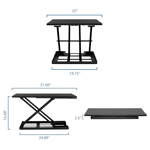 Image of Mount-It! Standing Desk Converter 32 inch x 22 inch - Sit Stand Desk Riser with Gas Spring Lift, Slim 2.5 inch Low Profile, Height Adjustable Desktop Workstation, Preassembled Sit-Stand Solution for Home & Office