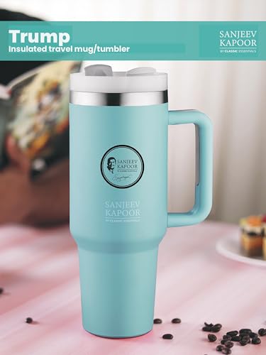 Image of Sanjeev Kapoor by Classic Essentials Stanley Stainless Steel 1200ML Tumbler with Lid and Straw, Hot and Cold Double Insulated Sipper Mug, 100% Leak Proof Coffee Tumbler Cupholder for Office Blue