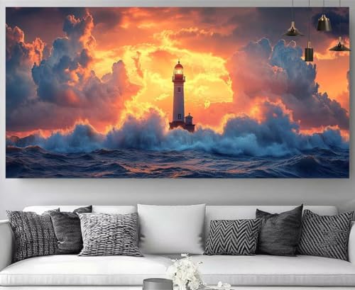 Pintura diamante faro DIY, bordado de punto de cruz y cuadros de mosaicos por números