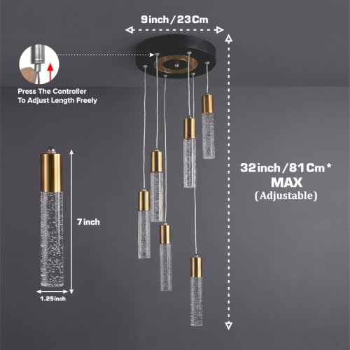 Image of Lamp master Bubbleora 6-Light Crystal Bubble LED Pendant Light, Modern Hanging Ceiling Light with 3 Color Options, Antique Gold Finish, Adjustable Height for Living Room, Bedroom & Dining Room